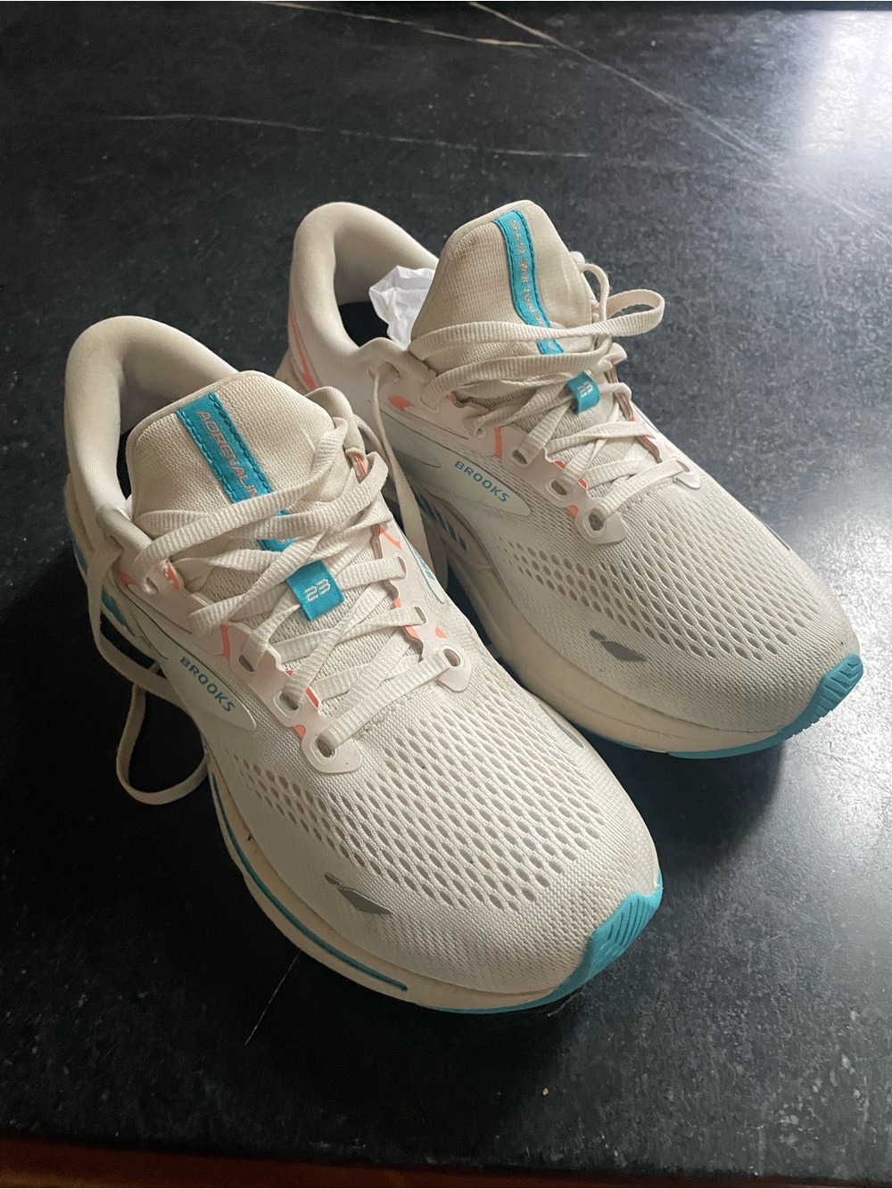 Brooks Women's Adrenaline GTS White Running Shoes with Teal Accents